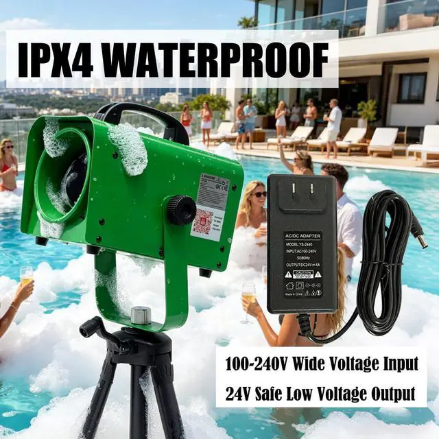 Alt view image 4 of 7 - 600W Foam Machine with Tripod Stand, Portable Party Foam Cannon Maker, Blue, Includes 2 Packs Foam Powder for Pool, Backyard, Outdoor Events, Birthdays, Summer Camp (Green)