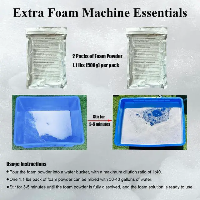Alt view image 7 of 7 - 600W Foam Machine with Tripod Stand, Portable Party Foam Cannon Maker, Blue, Includes 2 Packs Foam Powder for Pool, Backyard, Outdoor Events, Birthdays, Summer Camp (White)