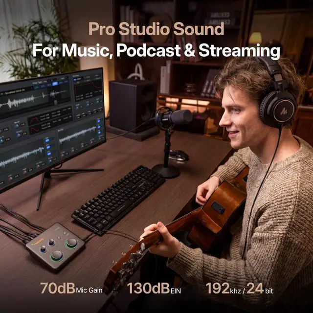Alt view image 2 of 7 - P1 Hybrid USB Audio Interface 70dB Gain for PC Phone iPad Guitar | Auto-Gain, Loopback, Mute, ASIO, Routing Software Features, for Podcast, Streaming, Mobile Music Recording, Content Creation