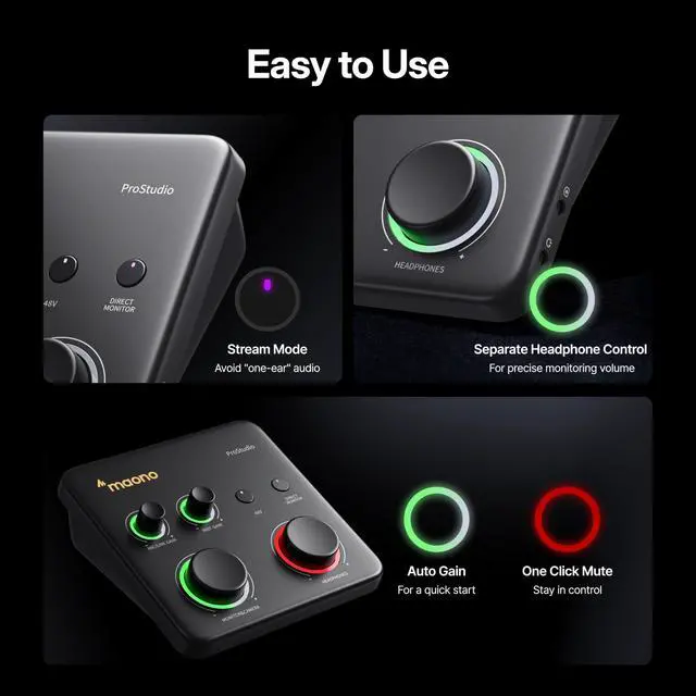 Alt view image 4 of 7 - P1 Hybrid USB Audio Interface 70dB Gain for PC Phone iPad Guitar | Auto-Gain, Loopback, Mute, ASIO, Routing Software Features, for Podcast, Streaming, Mobile Music Recording, Content Creation