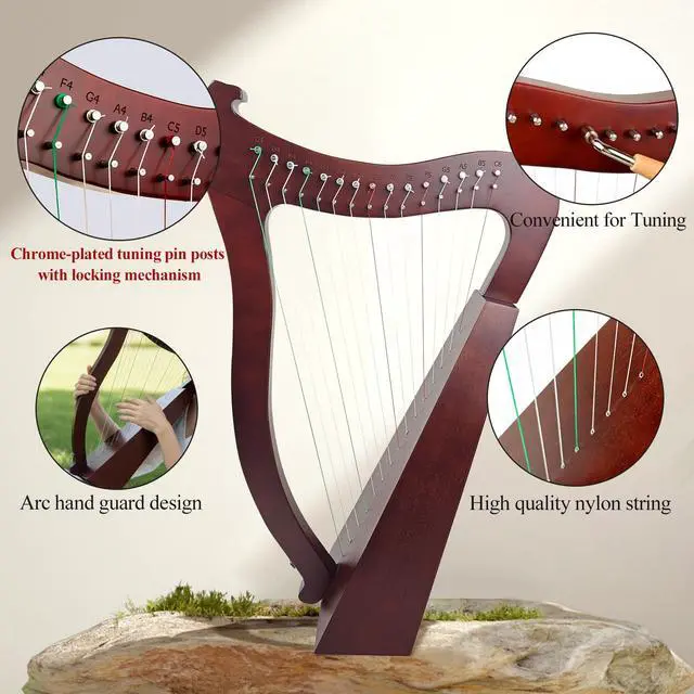 Alt view image 2 of 7 - Lyre Harp, 23 Inches 15-String Zelkova Lyra Harp Kit, Stringed Musical Instruments with Tuning Wrench Gig Bag Instructions Extra Strings for Beginners Adults