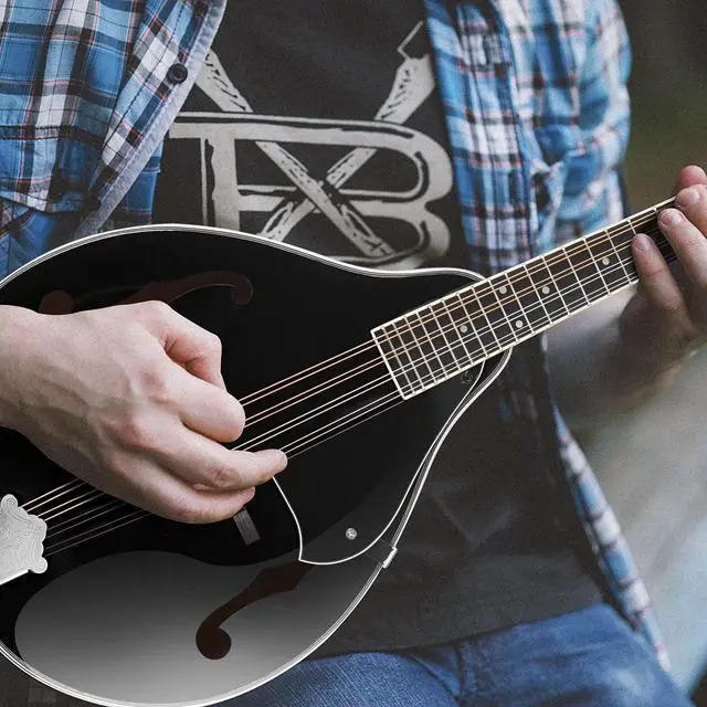 Alt view image 2 of 7 - Acoustic Mandolin Instrument Kit Music A Style for Kids Students Adults Wood Mandolins Beginner Set With Bag, Tuner, Pick-up, Strap, Strings, Picks and Hanger, Drak Black