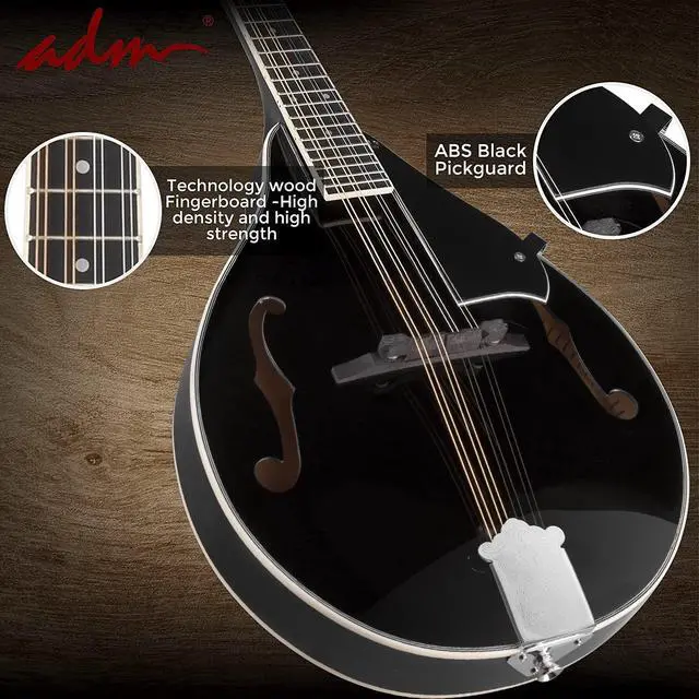 Alt view image 3 of 7 - Acoustic Mandolin Instrument Kit Music A Style for Kids Students Adults Wood Mandolins Beginner Set With Bag, Tuner, Pick-up, Strap, Strings, Picks and Hanger, Drak Black