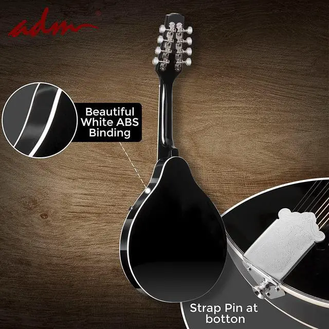 Alt view image 5 of 7 - Acoustic Mandolin Instrument Kit Music A Style for Kids Students Adults Wood Mandolins Beginner Set With Bag, Tuner, Pick-up, Strap, Strings, Picks and Hanger, Drak Black