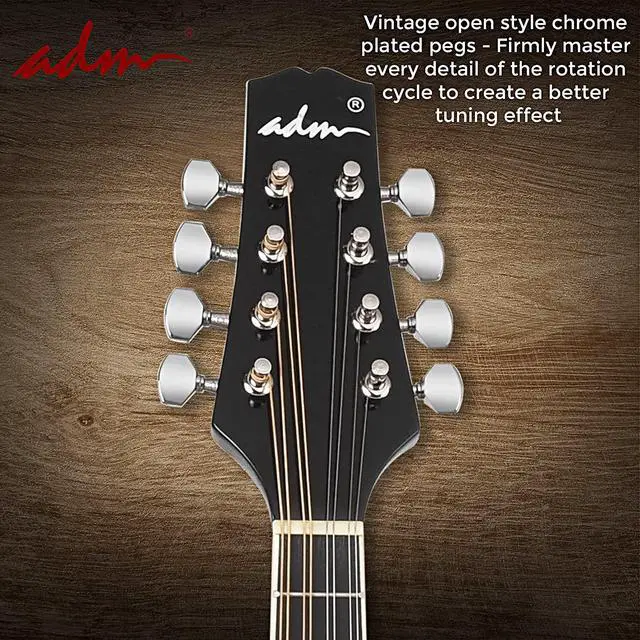 Alt view image 4 of 7 - Acoustic Mandolin Instrument Kit Music A Style for Kids Students Adults Wood Mandolins Beginner Set With Bag, Tuner, Pick-up, Strap, Strings, Picks and Hanger, Drak Black
