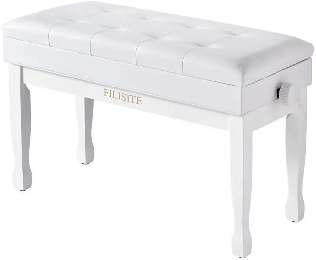 Main image of Adjustable Height Piano Bench with Storage, Solid Wood Duet Keyboard Stool, Waterproof Padded Seat Cushion, Multi-Use Bench for Piano, Vanity, Living Room, Bedroom XJ750-4(White)