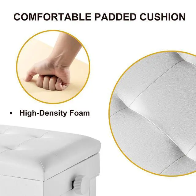 Alt view image 6 of 7 - Adjustable Height Piano Bench with Storage, Solid Wood Duet Keyboard Stool, Waterproof Padded Seat Cushion, Multi-Use Bench for Piano, Vanity, Living Room, Bedroom XJ750-4(White)