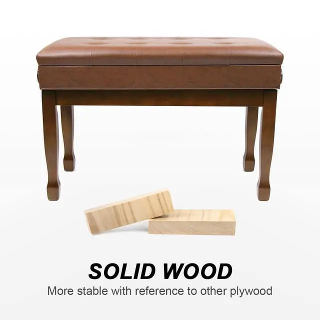 Alt view image 4 of 6 - Adjustable Height Piano Bench with Storage, Solid Wood Duet Keyboard Stool, Waterproof Padded Seat Cushion, Multi-Use Bench for Piano, Vanity, Living Room, Bedroom XJ750-4(Wood)