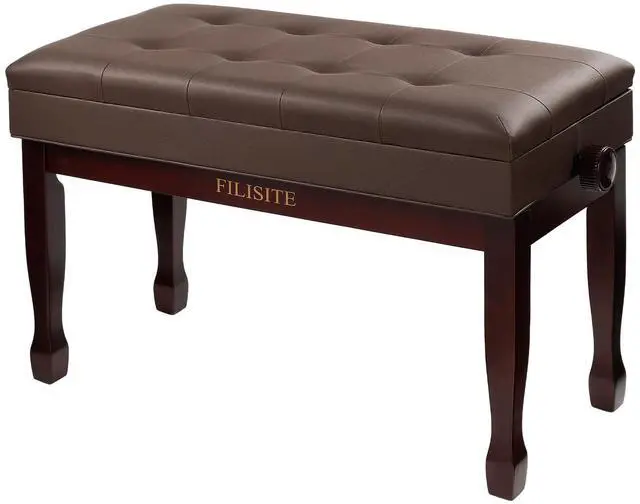 Main image of Adjustable Height Piano Bench with Storage, Solid Wood Duet Keyboard Stool, Waterproof Padded Seat Cushion, Multi-Use Bench for Piano, Vanity, Living Room, Bedroom XJ750-4(Brown)