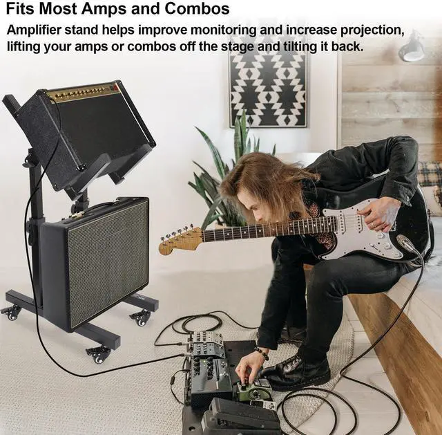 Alt view image 7 of 7 - Adjustable Mobile Guitar Amplifier Stand Combo Amp Stand Tilt | Stage Guitar Amp Stand with Wheels, Amps Speaker Cabinet Stands, Combo Amp Stands