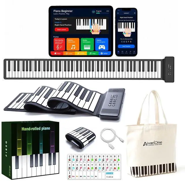 Main image of AIVANONE 88 Key Roll Up Piano keyboard Wireless APP | Foldable Design, Rechargeable Battery, Full-Size Keyboard Layout, Easy Storage and Carrying, Ideal for Beginners