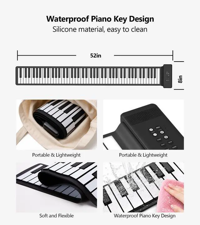 Alt view image 5 of 7 - AIVANONE 88 Key Roll Up Piano keyboard Wireless APP | Foldable Design, Rechargeable Battery, Full-Size Keyboard Layout, Easy Storage and Carrying, Ideal for Beginners