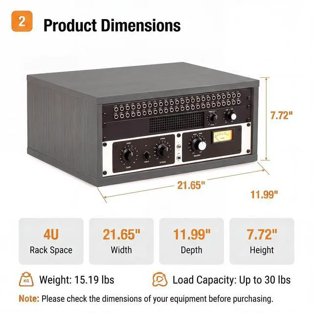 Alt view image 3 of 6 - 4U Wooden Studio Rack for Pro Audio Gear 4u Audio Rack Case in Oak Finish Compact Efficient Desktop Storage Protect Equipment Studio Control Home Room Use(Gray)