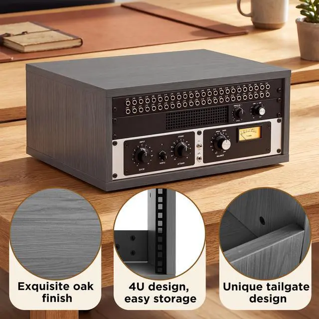 Alt view image 4 of 6 - 4U Wooden Studio Rack for Pro Audio Gear 4u Audio Rack Case in Oak Finish Compact Efficient Desktop Storage Protect Equipment Studio Control Home Room Use(Gray)