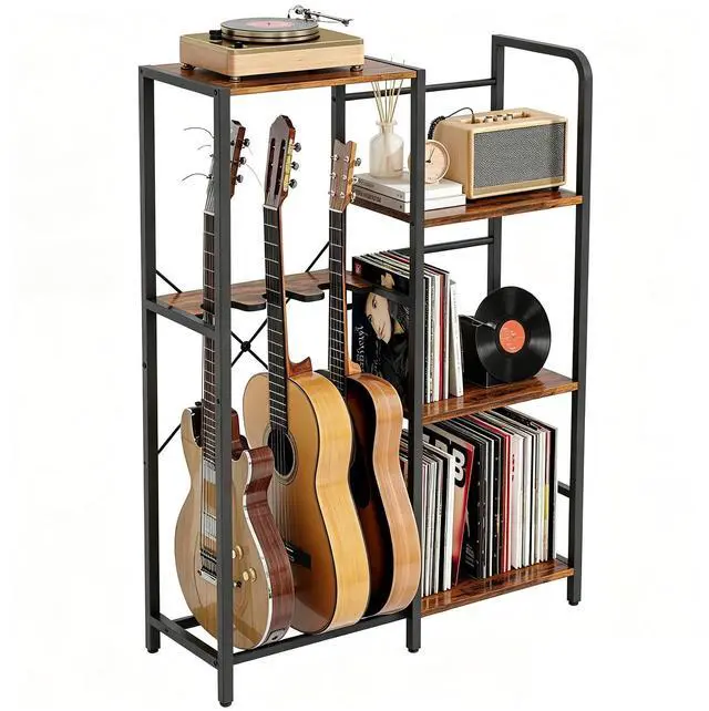 Main image of Guitar Rack with Record Player Stand 48" H, 3 Tier Guitar Stand Shelf for Amp Player and Vinyl Record Storage, Multiple Guitar Holder for 3 Guitars Home Music Studio