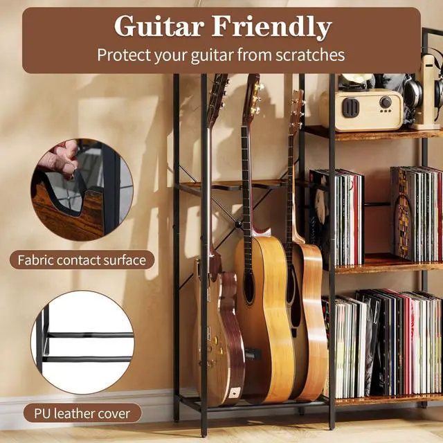 Alt view image 4 of 7 - Guitar Rack with Record Player Stand 48" H, 3 Tier Guitar Stand Shelf for Amp Player and Vinyl Record Storage, Multiple Guitar Holder for 3 Guitars Home Music Studio