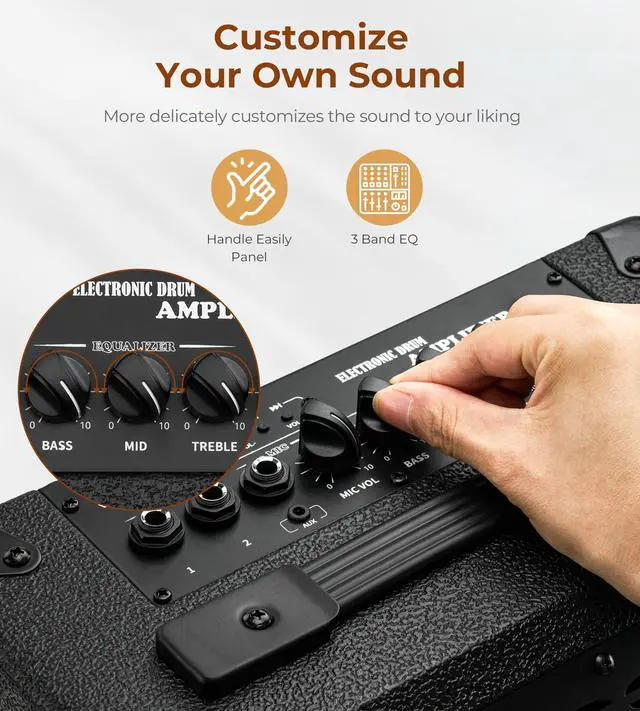 Alt view image 4 of 7 - 40W Drum Amp for Electronic Drum, 3-Band EQ Monitor Speaker | Powerful 40W output with an 8-inch woofer & 2-inch tweeter for rich, full-range sound