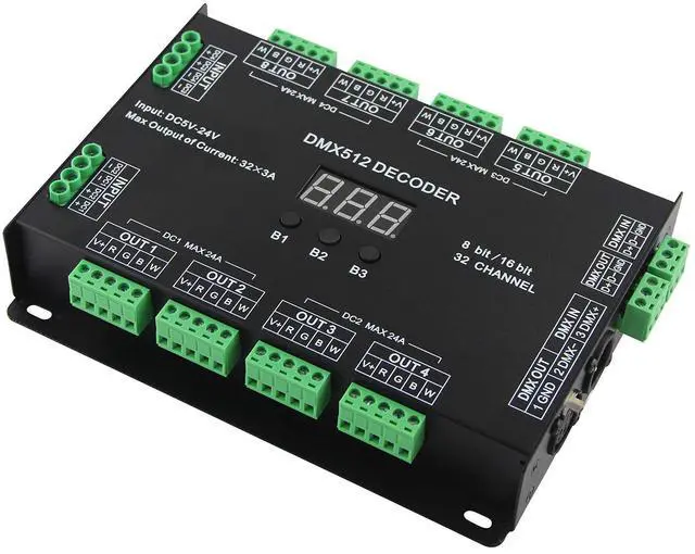Main image of 32 Channel 96A RGBW DMX 512 LED Decoder Controller DMX Dimmer DC5-24V RGBW RGB LED Light 8 Bit/16 Bit