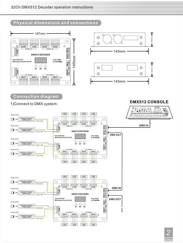 Alt view image 3 of 5 - 32 Channel 96A RGBW DMX 512 LED Decoder Controller DMX Dimmer DC5-24V RGBW RGB LED Light 8 Bit/16 Bit