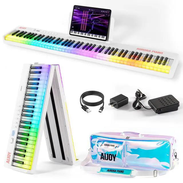 Main image of 88 Keys Foldable Piano Keyboard with Colorful Lighted Keys Piano | Full Size Semi-Weighted Portable Keyboard Piano with USB-MIDI, Speakers, Sustain Pedal for Beginners, Travel and Small Spaces