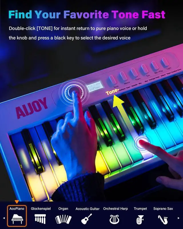 Alt view image 4 of 7 - 88 Keys Foldable Piano Keyboard with Colorful Lighted Keys Piano | Full Size Semi-Weighted Portable Keyboard Piano with USB-MIDI, Speakers, Sustain Pedal for Beginners, Travel and Small Spaces