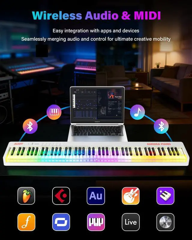 Alt view image 5 of 7 - 88 Keys Foldable Piano Keyboard with Colorful Lighted Keys Piano | Full Size Semi-Weighted Portable Keyboard Piano with USB-MIDI, Speakers, Sustain Pedal for Beginners, Travel and Small Spaces