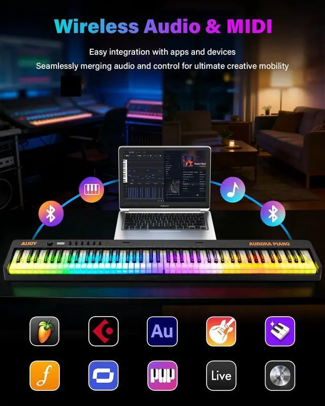 Alt view image 5 of 7 - 88 Keys Folding Keyboard Piano with Colorful Light Up Piano keyboard | Full Size Semi-Weighted Keyboard Electric Piano with USB-MIDI, Speakers, Sustain Pedal for Beginners, Travel and Small Spaces