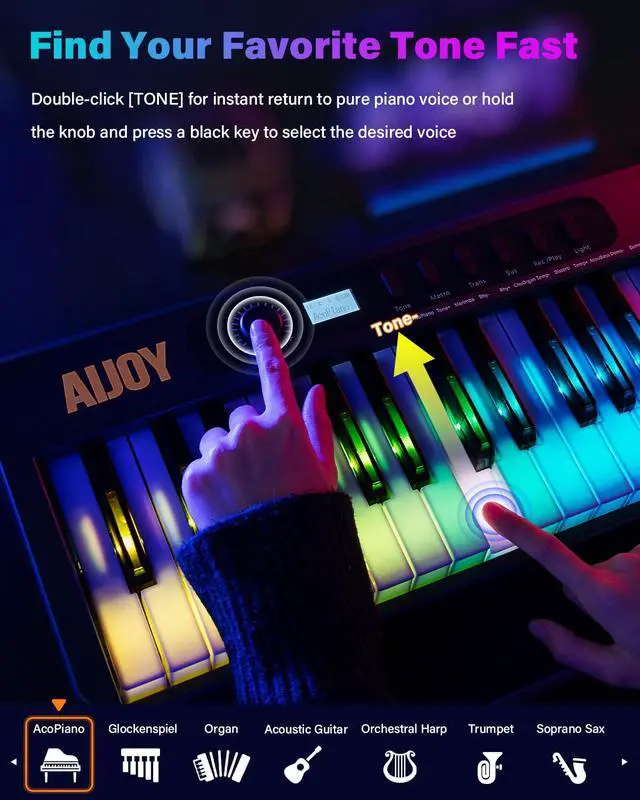 Alt view image 4 of 7 - 88 Keys Folding Keyboard Piano with Colorful Light Up Piano keyboard | Full Size Semi-Weighted Keyboard Electric Piano with USB-MIDI, Speakers, Sustain Pedal for Beginners, Travel and Small Spaces