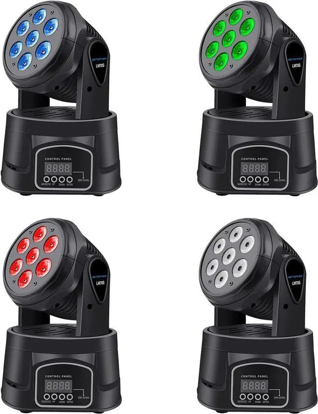 Main image of 7x8W Moving Head DJ Lights,RGBW Stage Lighting-4 Packs | 7x8W RGBW LEDs, DMX512/Auto/Sound/Master-Slave, Mini Moving Head Light For Stage, Party, Club, Wedding Event, Festival, Disco