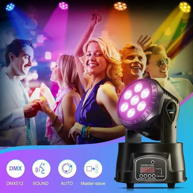 Alt view image 6 of 7 - 7x8W Moving Head DJ Lights,RGBW Stage Lighting-4 Packs | 7x8W RGBW LEDs, DMX512/Auto/Sound/Master-Slave, Mini Moving Head Light For Stage, Party, Club, Wedding Event, Festival, Disco