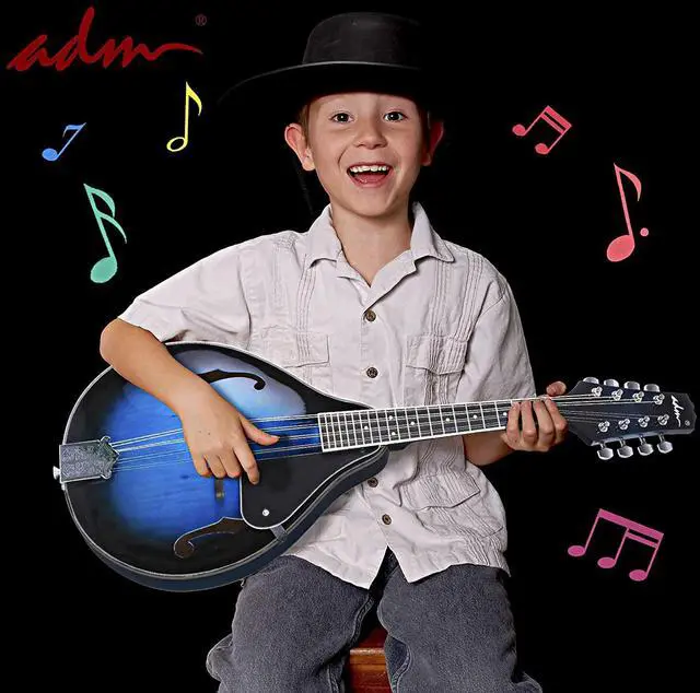 Alt view image 2 of 7 - Acoustic Mandolin Instrument Kit Music A Style for Kids Students Adults Wood Mandolins Beginner Set With Bag, Tuner, Pick-up, Strap, Strings, Picks and Hanger, Blue