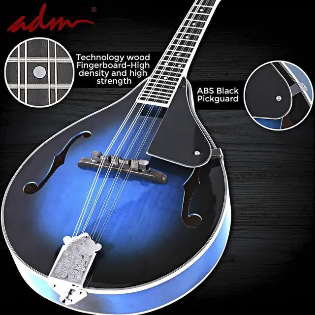 Alt view image 3 of 7 - Acoustic Mandolin Instrument Kit Music A Style for Kids Students Adults Wood Mandolins Beginner Set With Bag, Tuner, Pick-up, Strap, Strings, Picks and Hanger, Blue
