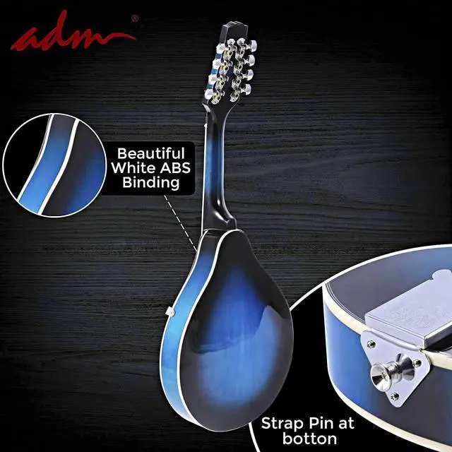 Alt view image 5 of 7 - Acoustic Mandolin Instrument Kit Music A Style for Kids Students Adults Wood Mandolins Beginner Set With Bag, Tuner, Pick-up, Strap, Strings, Picks and Hanger, Blue