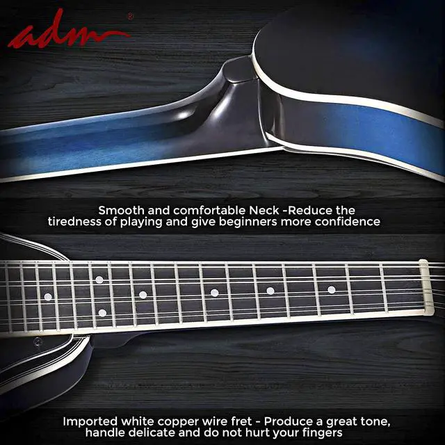 Alt view image 6 of 7 - Acoustic Mandolin Instrument Kit Music A Style for Kids Students Adults Wood Mandolins Beginner Set With Bag, Tuner, Pick-up, Strap, Strings, Picks and Hanger, Blue