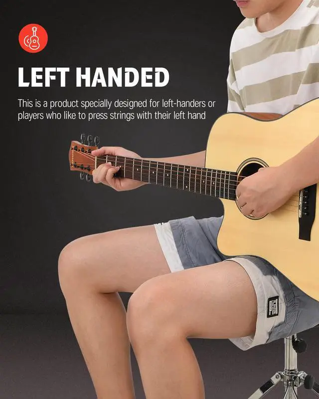 Alt view image 2 of 6 - Left Handed Acoustic Guitar Kit for Beginner Adult Full Size Cutaway Lefty Acustica Guitarra Bundle Set with Bag Strap Tuner Capo Pickguard String, 41 Inch, DAG-1CL