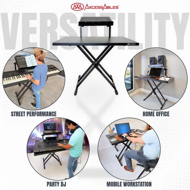 Alt view image 3 of 7 - AxcessAbles Portable Two-Tier DJ Table Stand| Two Tier Piano Keyboard Stand for Sheet Music and Tablet | DJ Laptop and Controller Stand | Music Production Workstation | Booth Stand