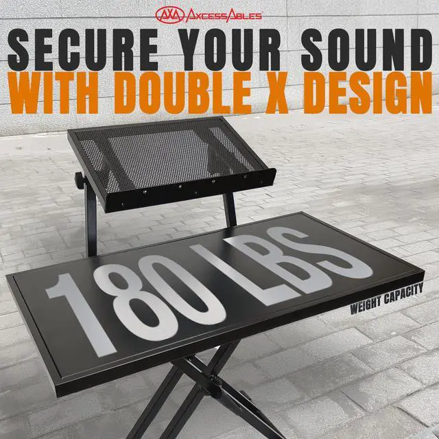 Alt view image 7 of 7 - AxcessAbles Portable Two-Tier DJ Table Stand| Two Tier Piano Keyboard Stand for Sheet Music and Tablet | DJ Laptop and Controller Stand | Music Production Workstation | Booth Stand