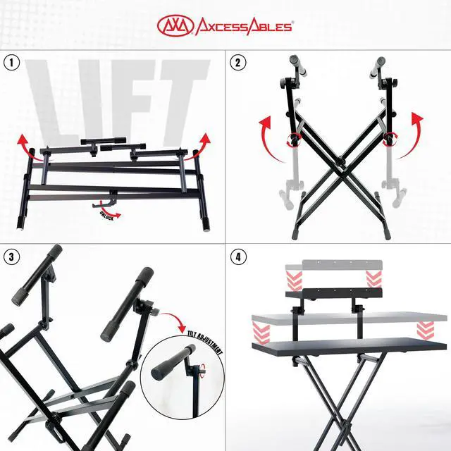 Alt view image 6 of 7 - AxcessAbles Portable Two-Tier DJ Table Stand| Two Tier Piano Keyboard Stand for Sheet Music and Tablet | DJ Laptop and Controller Stand | Music Production Workstation | Booth Stand
