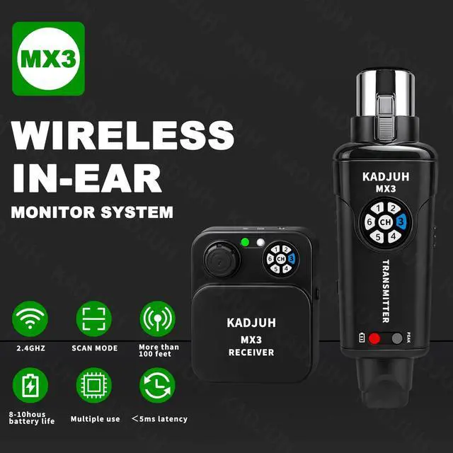 Alt view image 2 of 7 - MX3 Wireless in Ear Monitor System 2.4ghz Stereo IEM System Transmitter and bodypack Receiver for Studio, Band Rehearsal, Live Performance, Channel Scan Mode