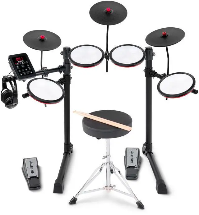Main image of Turbo Max Electric Drum Set with Quiet 8" Mesh Pads, Lessons, Bluetooth and Accessories, Foldable