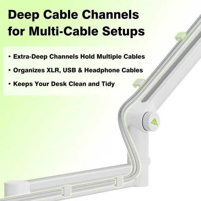 Alt view image 6 of 7 - White Boom Arm Low Profile (Design for Heavy Mic) 6.6lbs Load Capacity, Gear Lock Structure Never Sags, Metal Microphone Stand Desk Mount for Shure SM7B MV7+, Blue Yeti, Rode PodMic