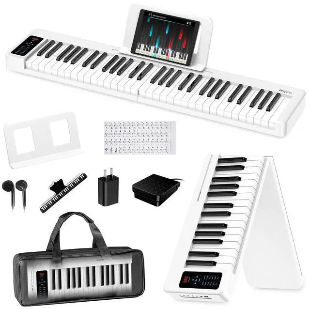 Main image of Folding Piano Keyboard, 61 Keys Sensitive Electric Piano, Semi-Weighted Portable Electric Keyboard with Bluetooth MIDI, Digital Foldable Keyboard for Beginners(White)