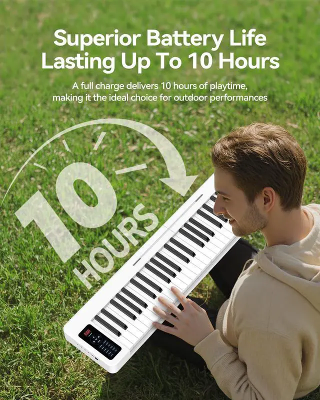 Alt view image 6 of 7 - Folding Piano Keyboard, 61 Keys Sensitive Electric Piano, Semi-Weighted Portable Electric Keyboard with Bluetooth MIDI, Digital Foldable Keyboard for Beginners(White)
