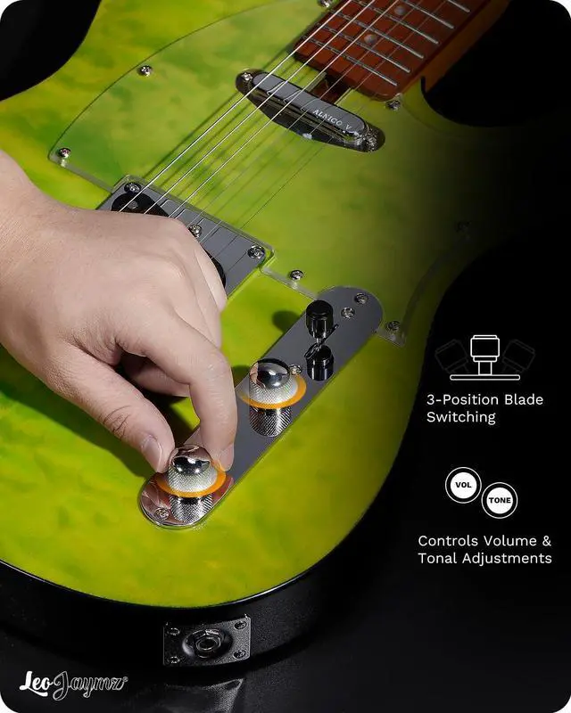 Alt view image 4 of 7 - TL Electric Guitar - Ocean Maple Top, Mahogany Body, Maple Neck - Alnico V Pickups, Locking Tuners- Solid Choice for Beginners & Intermediate Players (Green Ocean)