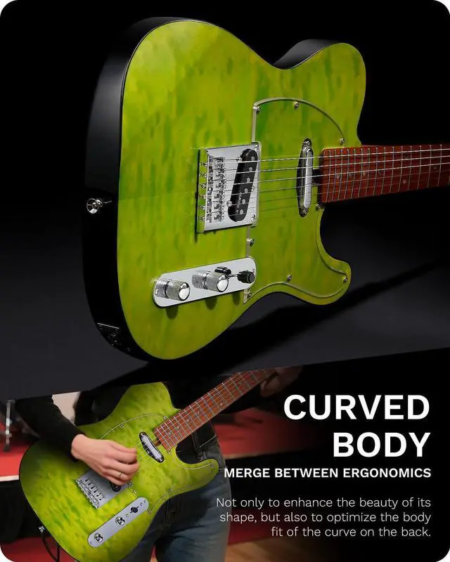 Alt view image 6 of 7 - TL Electric Guitar - Ocean Maple Top, Mahogany Body, Maple Neck - Alnico V Pickups, Locking Tuners- Solid Choice for Beginners & Intermediate Players (Green Ocean)