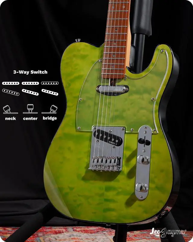 Alt view image 7 of 7 - TL Electric Guitar - Ocean Maple Top, Mahogany Body, Maple Neck - Alnico V Pickups, Locking Tuners- Solid Choice for Beginners & Intermediate Players (Green Ocean)