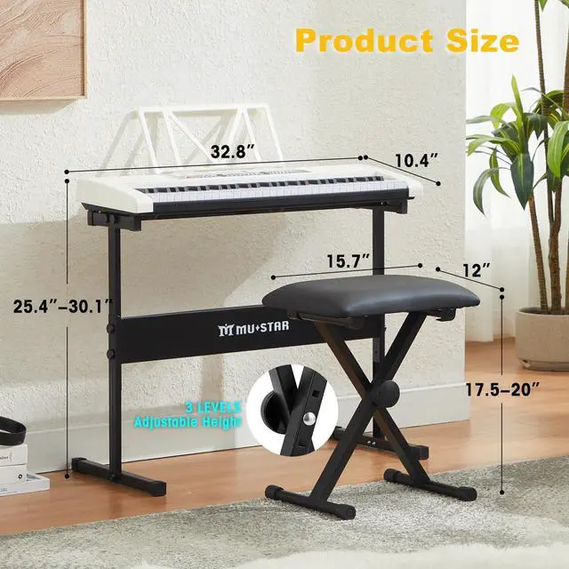 Alt view image 2 of 7 - 61 Key White Piano Keyboard, Electric Keyboard Piano with Light-Up Keys | 255 Tones/Rhythms, Smart Learning System,Headphone,Microphone,Keyboard Stand,Stool, Stickers,Piano Keyboard Set for Beginners