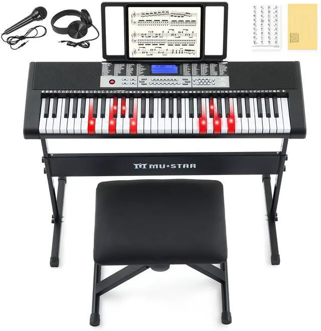 Main image of Keyboard Piano, 61 Key Electric Piano Keyboard with Light-Up Keys | 255 Tones/Rhythms,Smart Learning System,Headphone,Microphone,Keyboard Stand, Stool, Stickers,Piano Keyboard Set for Beginners