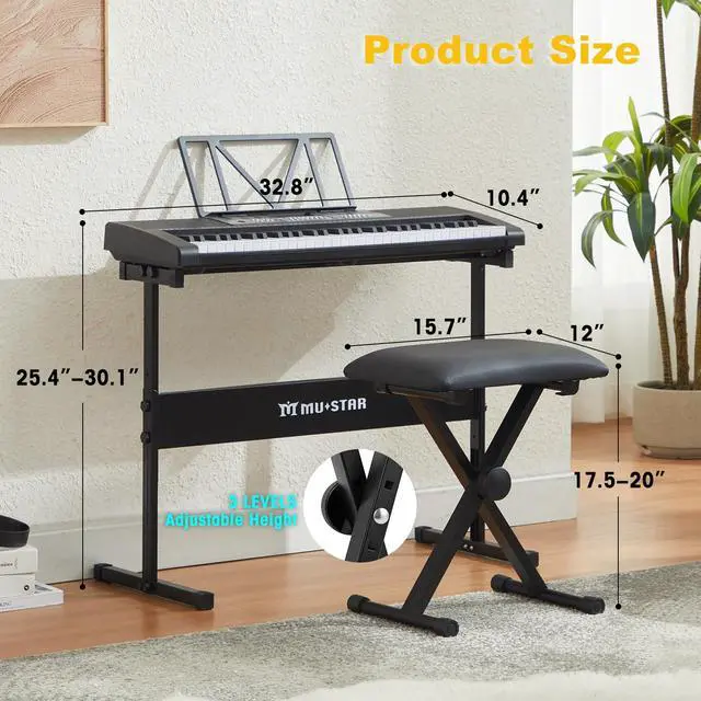 Alt view image 2 of 7 - Keyboard Piano, 61 Key Electric Piano Keyboard with Light-Up Keys | 255 Tones/Rhythms,Smart Learning System,Headphone,Microphone,Keyboard Stand, Stool, Stickers,Piano Keyboard Set for Beginners