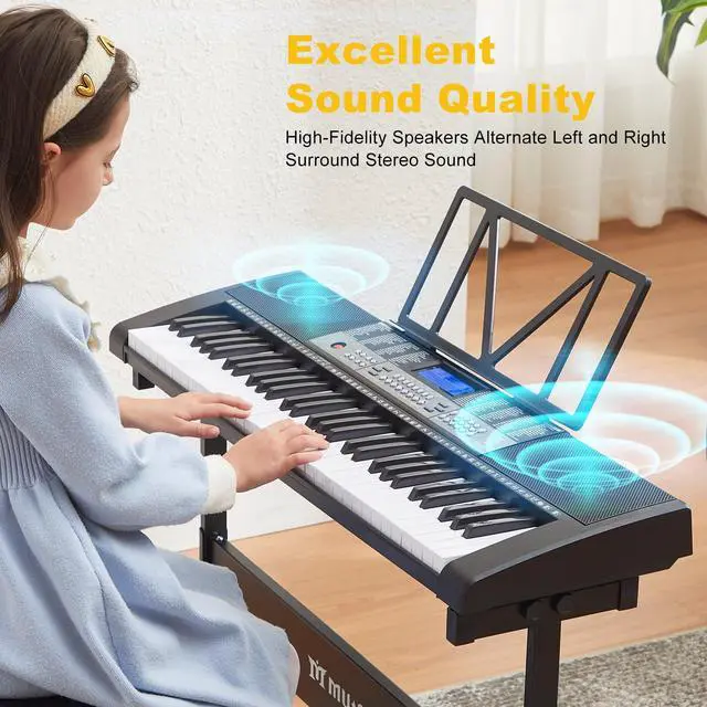 Alt view image 6 of 7 - Keyboard Piano, 61 Key Electric Piano Keyboard with Light-Up Keys | 255 Tones/Rhythms,Smart Learning System,Headphone,Microphone,Keyboard Stand, Stool, Stickers,Piano Keyboard Set for Beginners